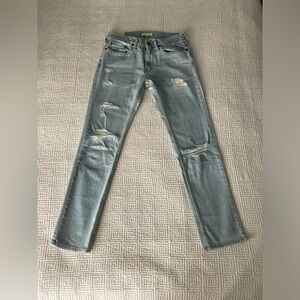 Mens Abercrombie & Fitch straight leg ripped denim jeans in size 28” x 30”.